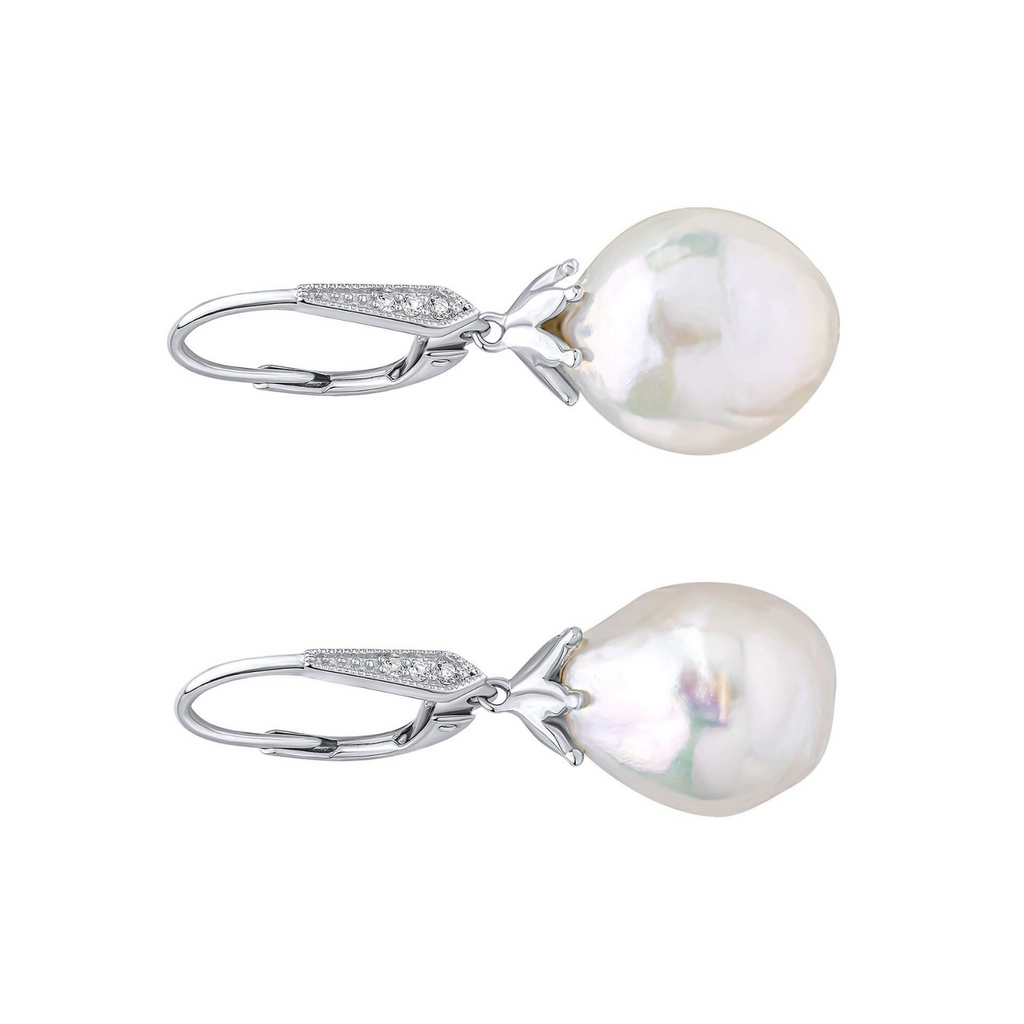 Natural Pearl & Topaz Hoop Earrings 9ct White Gold 375 Hallmarked British Made