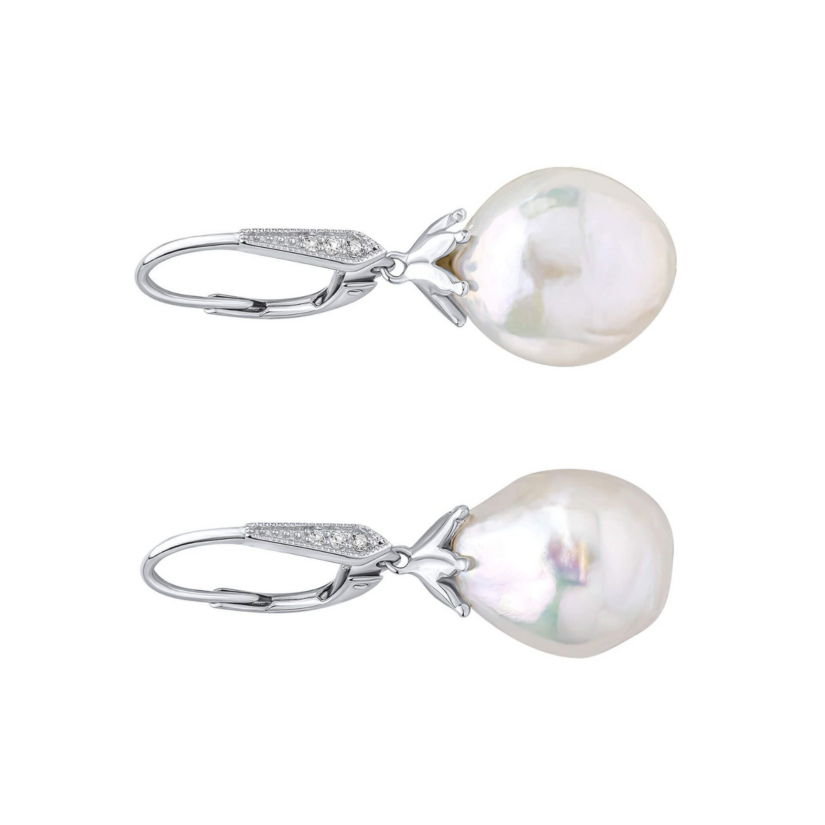 Natural Pearl & Topaz Hoop Earrings 9ct White Gold 375 Hallmarked British Made
