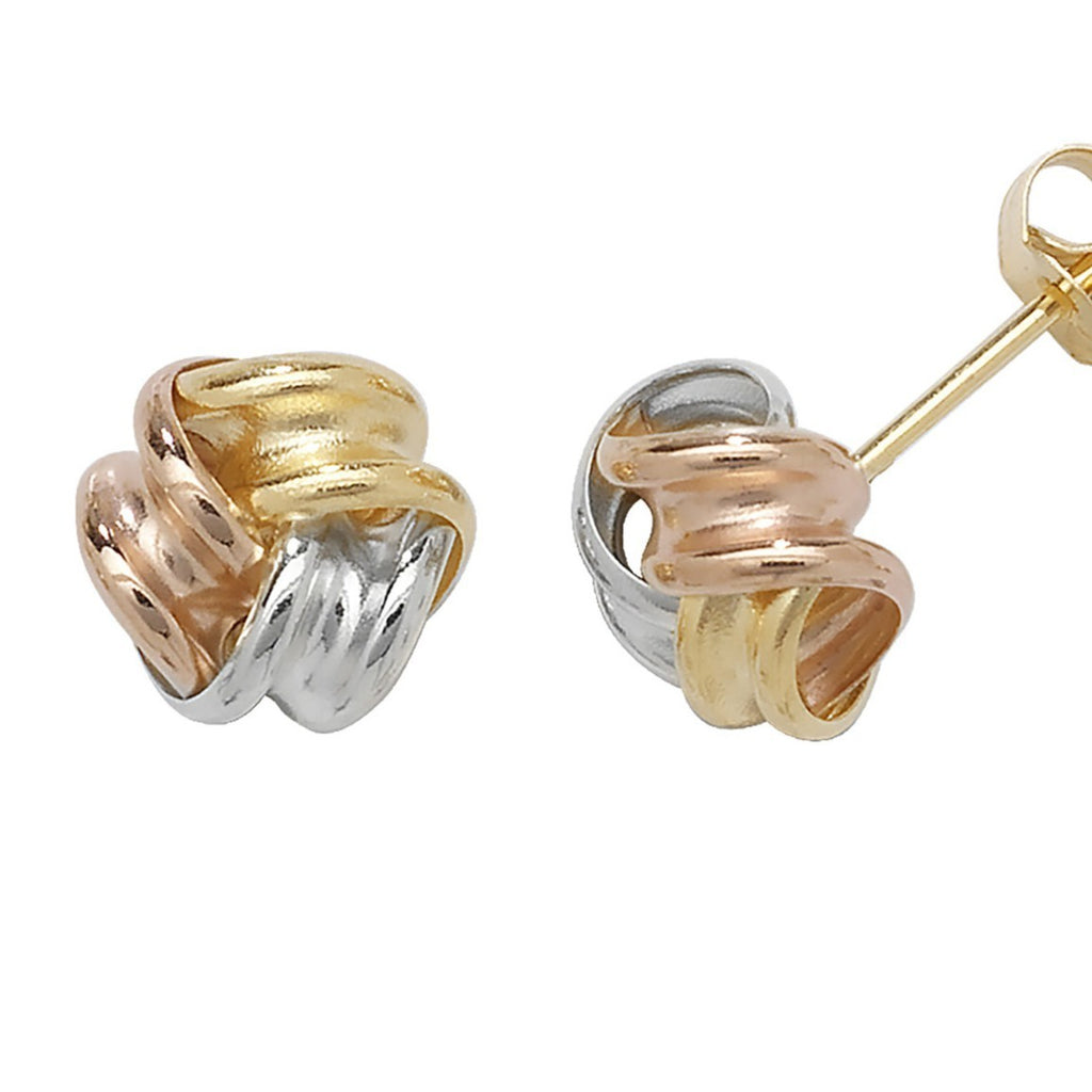 7mm Knot Stud Earrings 9ct Tri Gold 375 Hallmarked British Made Brand New Boxed