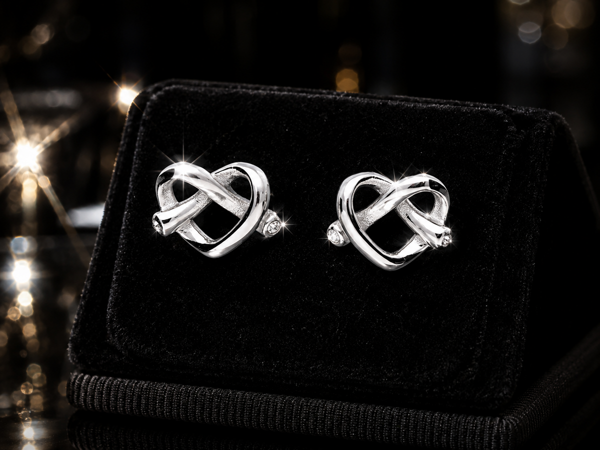 Knot Heart Stud Earrings Sterling Silver 925 Hallmarked British Made Brand New