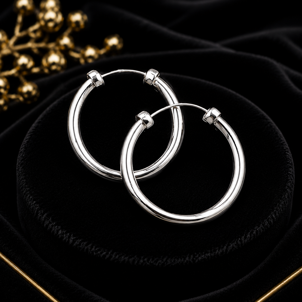 Sterling Silver Hoop Earrings 23mm Hoop With Cap 925 Hallmarked British Made