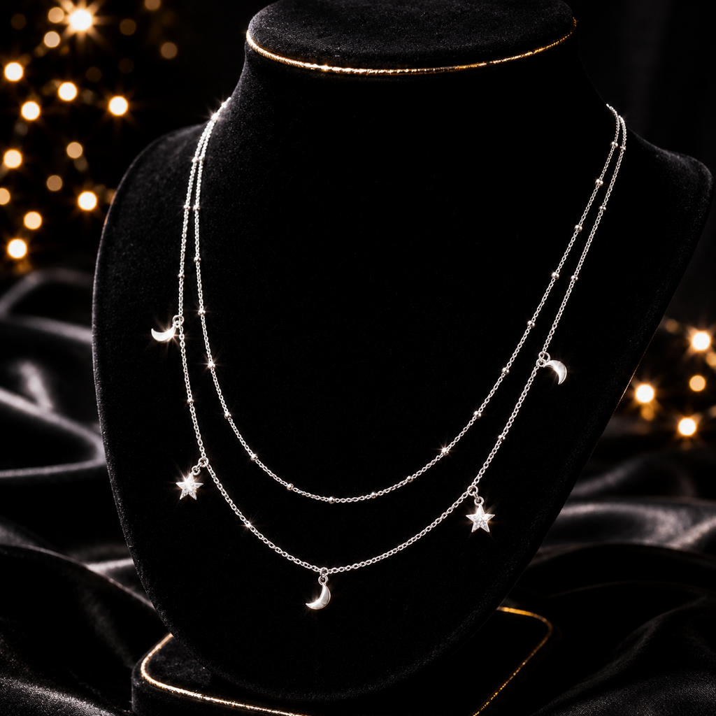 Star & Moon Chain Necklace Sterling Silver 925 Hallmarked Brand New Boxed