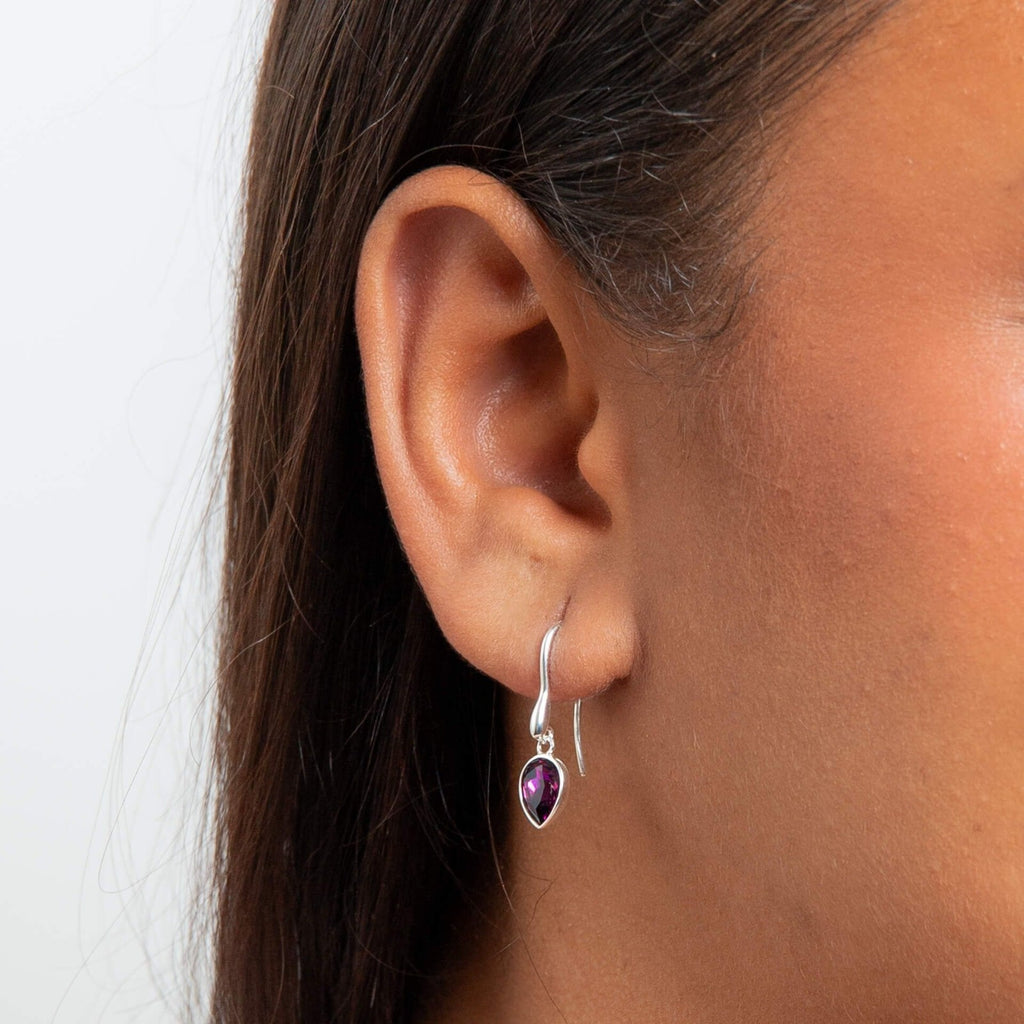 Amethyst Pear Drop Earrings Sterling Silver 925 Hallmark British Made Brand New