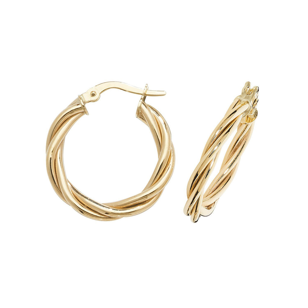 9ct Yellow Gold Twist Hoop Earrings 375 Hallmarked 10mm - 30mm Diameter