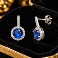 Natural Round Sapphire Drop Earrings Sterling Silver 925 Hallmarked Brand New