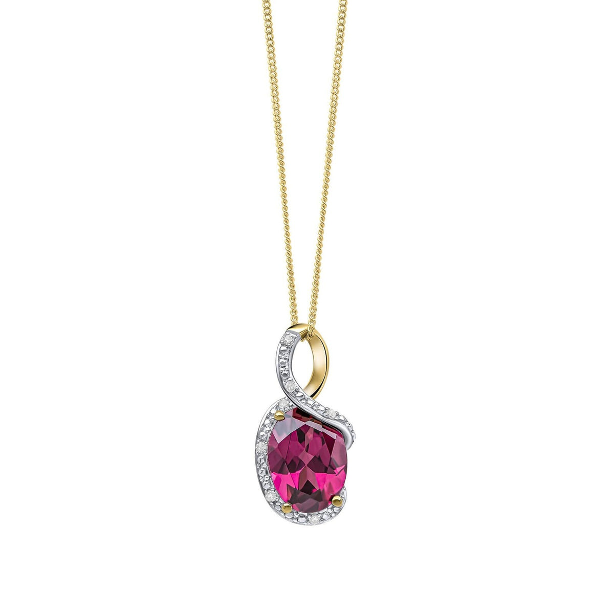 Diamond And Garnet Twist Pendant 9ct Yellow Gold 375 Hallmarked British Made