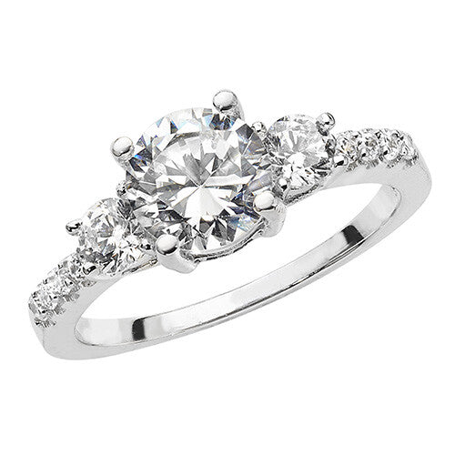 Sterling Silver Three Stone Ring Solitaire Engagement 925 Hallmarked Size L - T