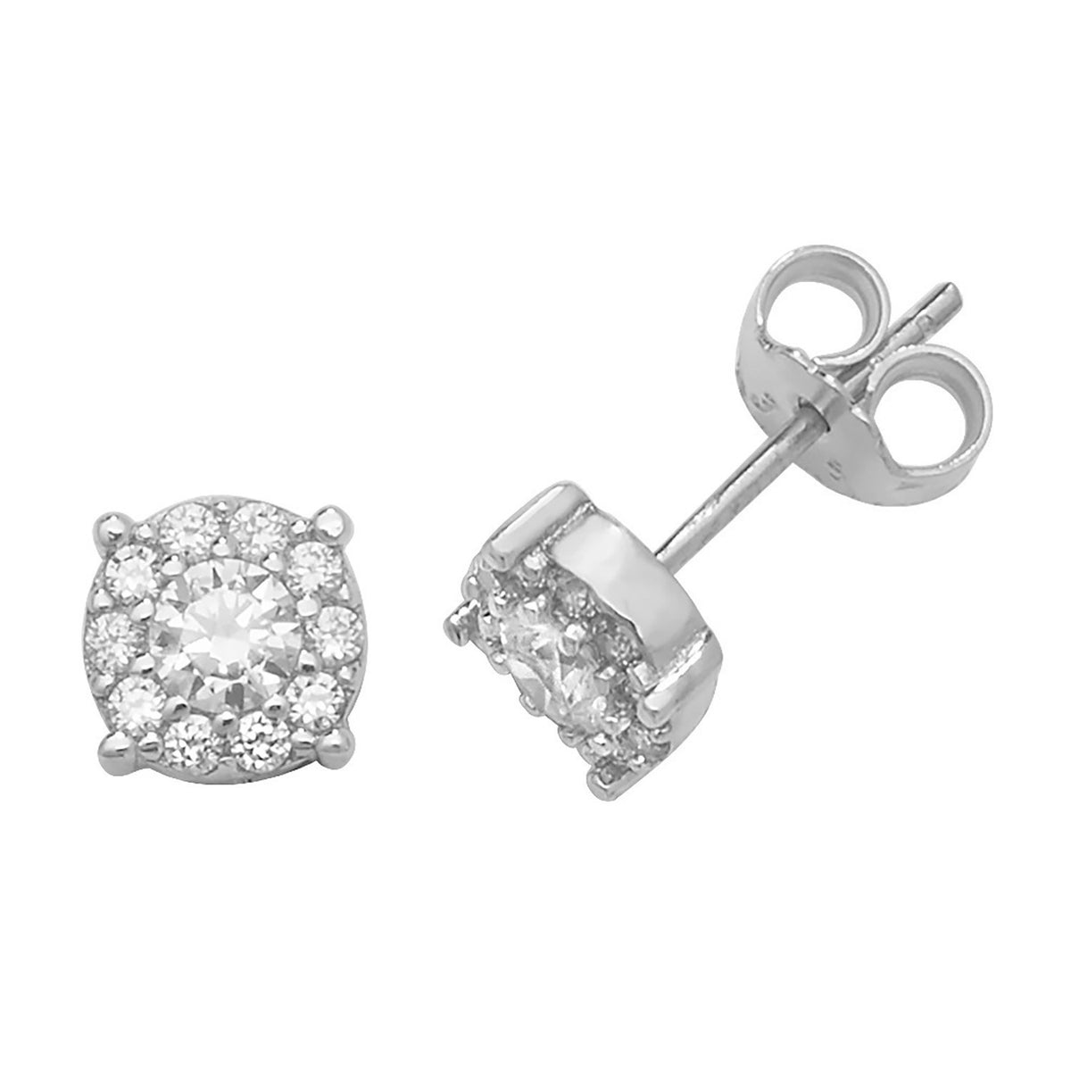 6mm Round Halo Stud Earrings 9ct White Gold 375 Hallmark Brand New Boxed