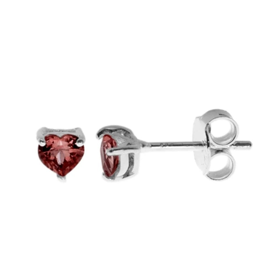 Heart Natural Garnet Stud Earrings Sterling Silver 925 Hallmarked British Made