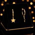 8mm Star Drop Hoops Earrings 9ct Yellow Gold 375 Hallmarked Brand New