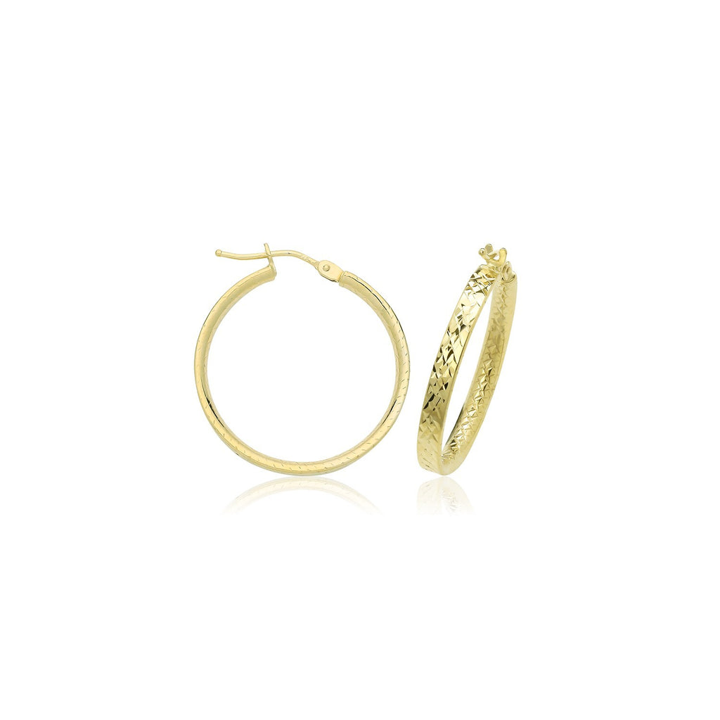 9ct Yellow Gold Diamond Cut Hoop Earrings 375 Hallmarked 10mm - 30mm Diameter