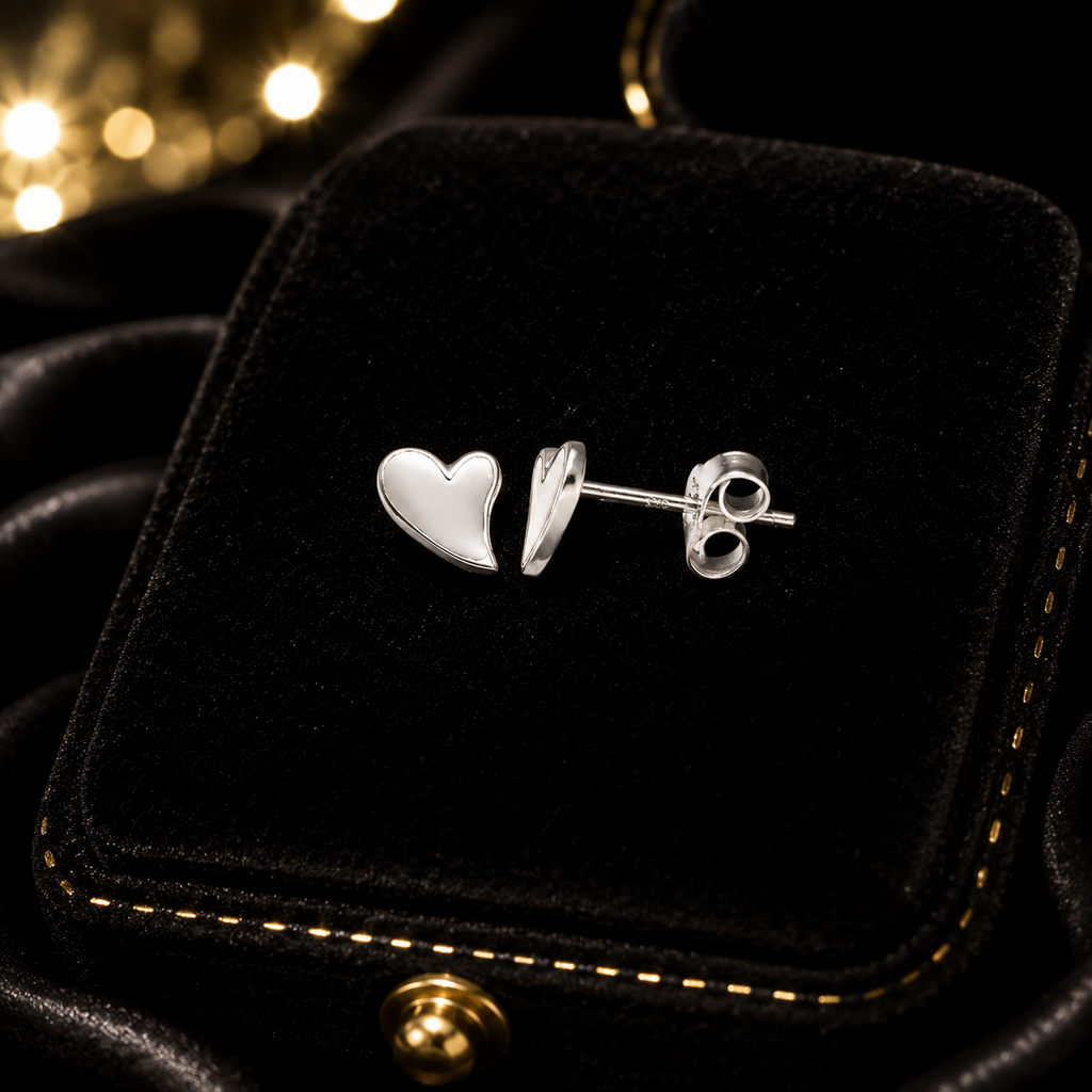 Curved Natural Heart Pearl Earrings Sterling Silver 925 Hallmarked British Made