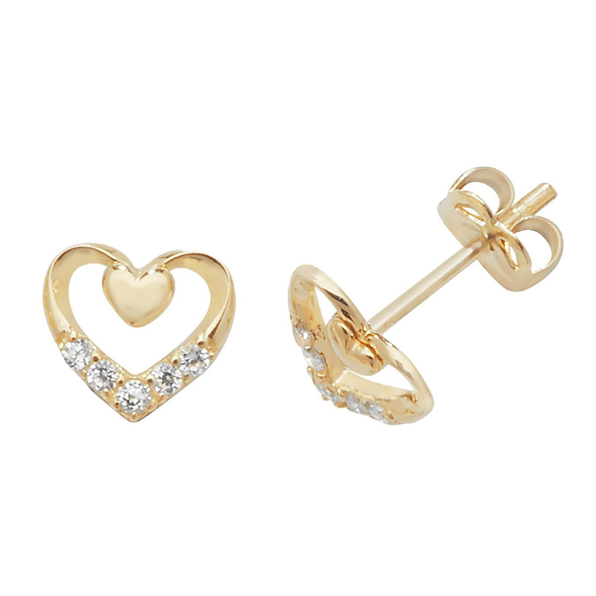 5 Stone Prong Set Heart Stud Earrings 9ct Yellow Gold 375 Hallmarked Brand New
