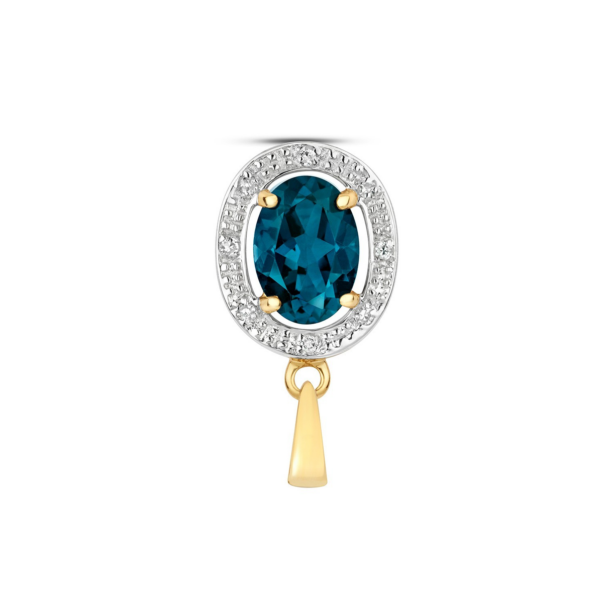 Oval Blue Topaz Diamond Pendant 9ct Multi Tone Gold 375 Hallmarked Chain Lengths