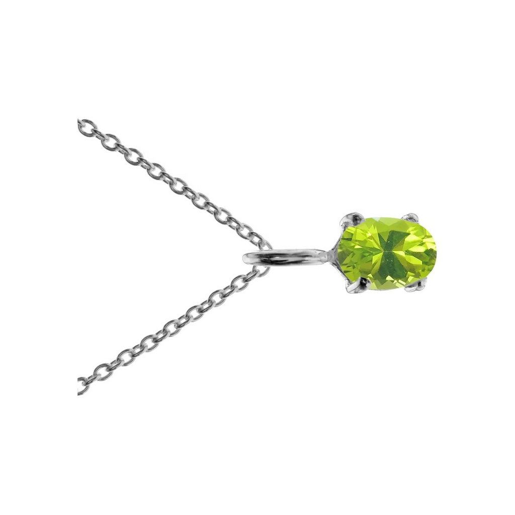 Natural Oval Peridot Necklace Solid Sterling Silver 925 Hallmarked British Made
