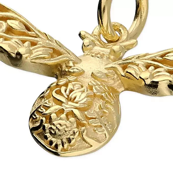 Textured Bumble Bee Pendant 18ct Yellow Gold Plated Hallmarked All Chain Lengths