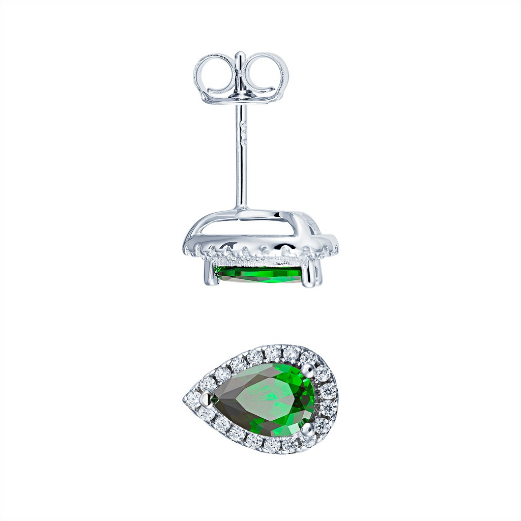 Natural Emerald Pear Stud Earrings Sterling Silver 925 Hallmarked British Made