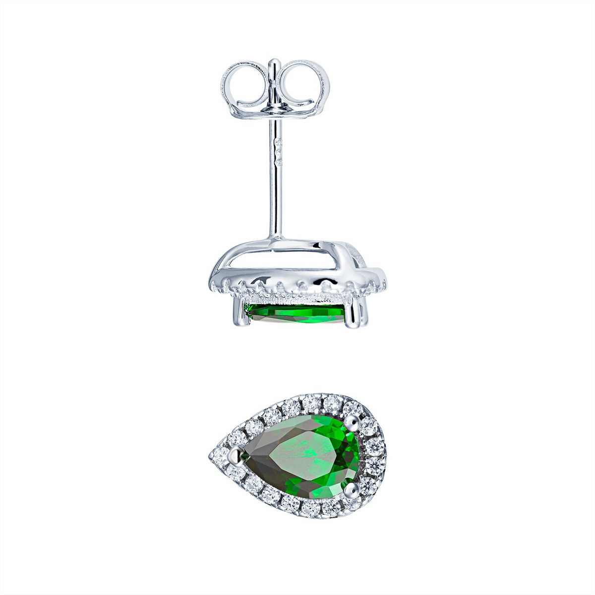 Natural Emerald Pear Stud Earrings Sterling Silver 925 Hallmarked British Made