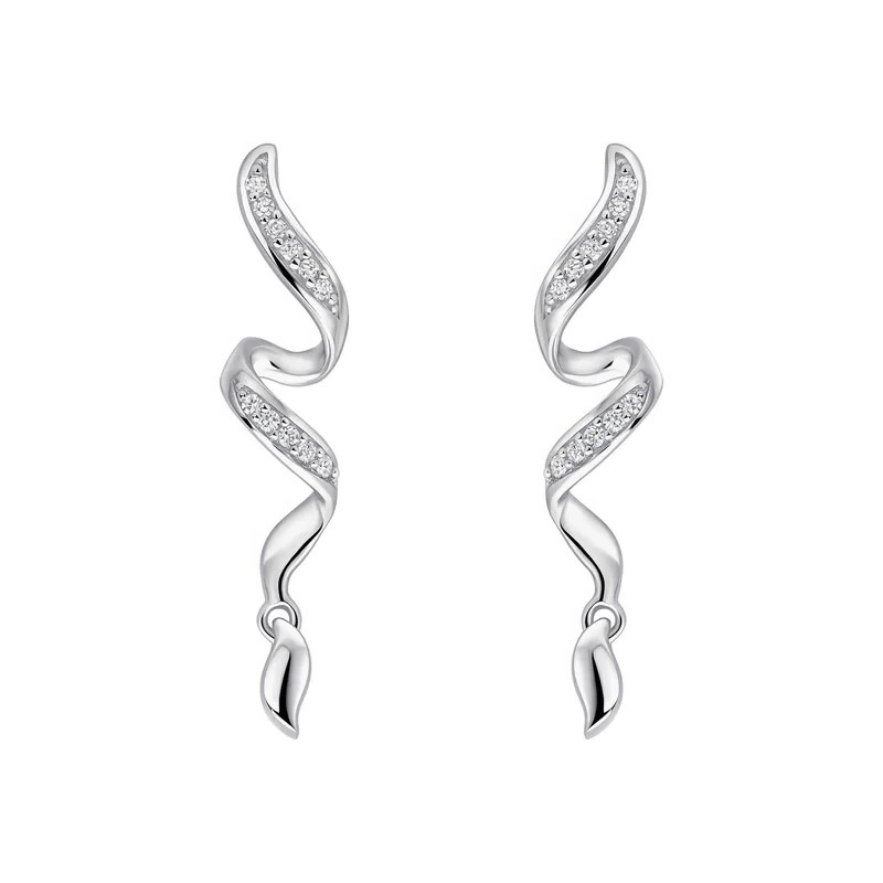 Diamond Twist Drop Earrings 9ct White Gold 375 Hallmarked British Made