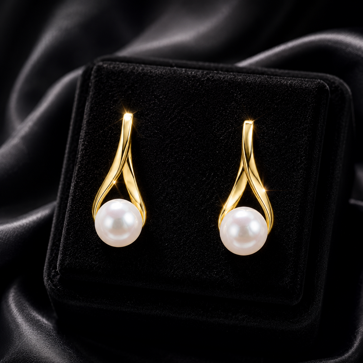Round Twisted Pearl Drop Earrings 9ct Yellow Gold 375 Hallmarked British Made