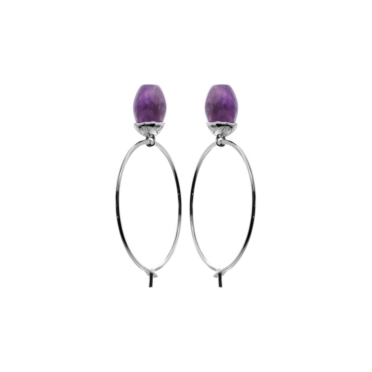 Crackled Amethyst Hoop Earrings Sterling Silver 925 Hallmarked Brand New Boxed