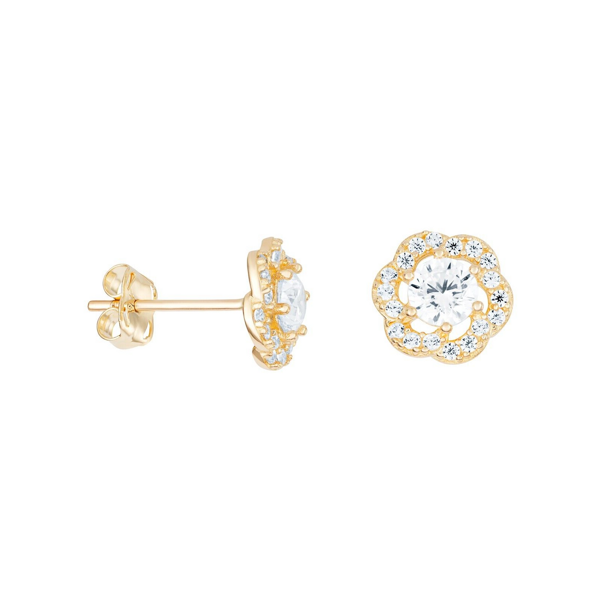 Hexagon Halo Gemstone Stud Earrings 9ct Yellow Gold 375 Hallmarked British Made