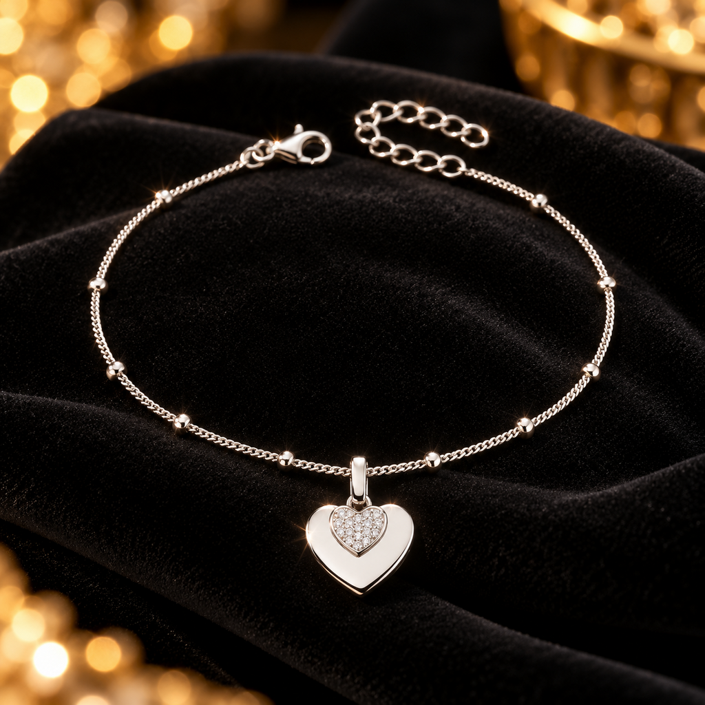 Ladies Heart Station Bracelet Sterling Silver 925 Hallmark Brand New Boxed