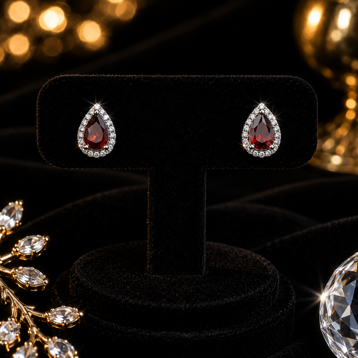 Teardrop Garnet Stud Earrings Sterling Silver 925 Hallmarked British Made