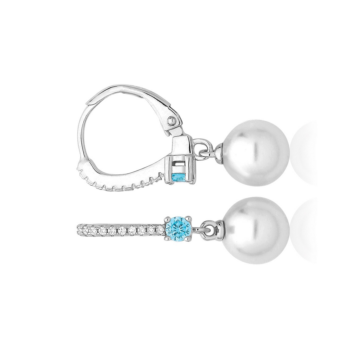 Pearl And Blue Topaz Hoop Earrings Sterling Silver 925 Hallmark Brand New Boxed
