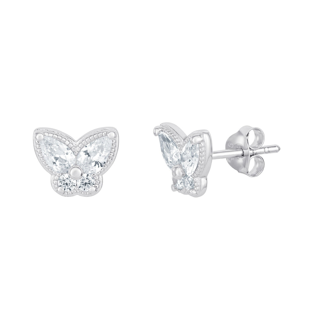 Butterfly Gemstone Stud Earrings Sterling Silver 925 Hallmarked British Made