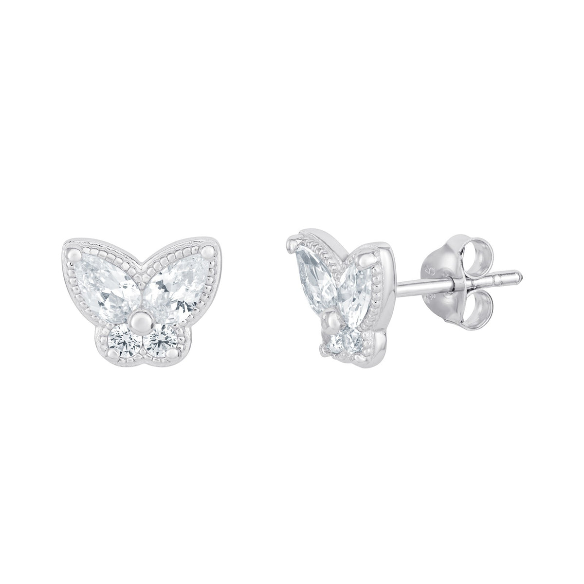 Butterfly Gemstone Stud Earrings Sterling Silver 925 Hallmarked British Made