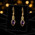 Amethyst And Peridot Drop Earrings Gold Plated 925 Hallmarked British Made