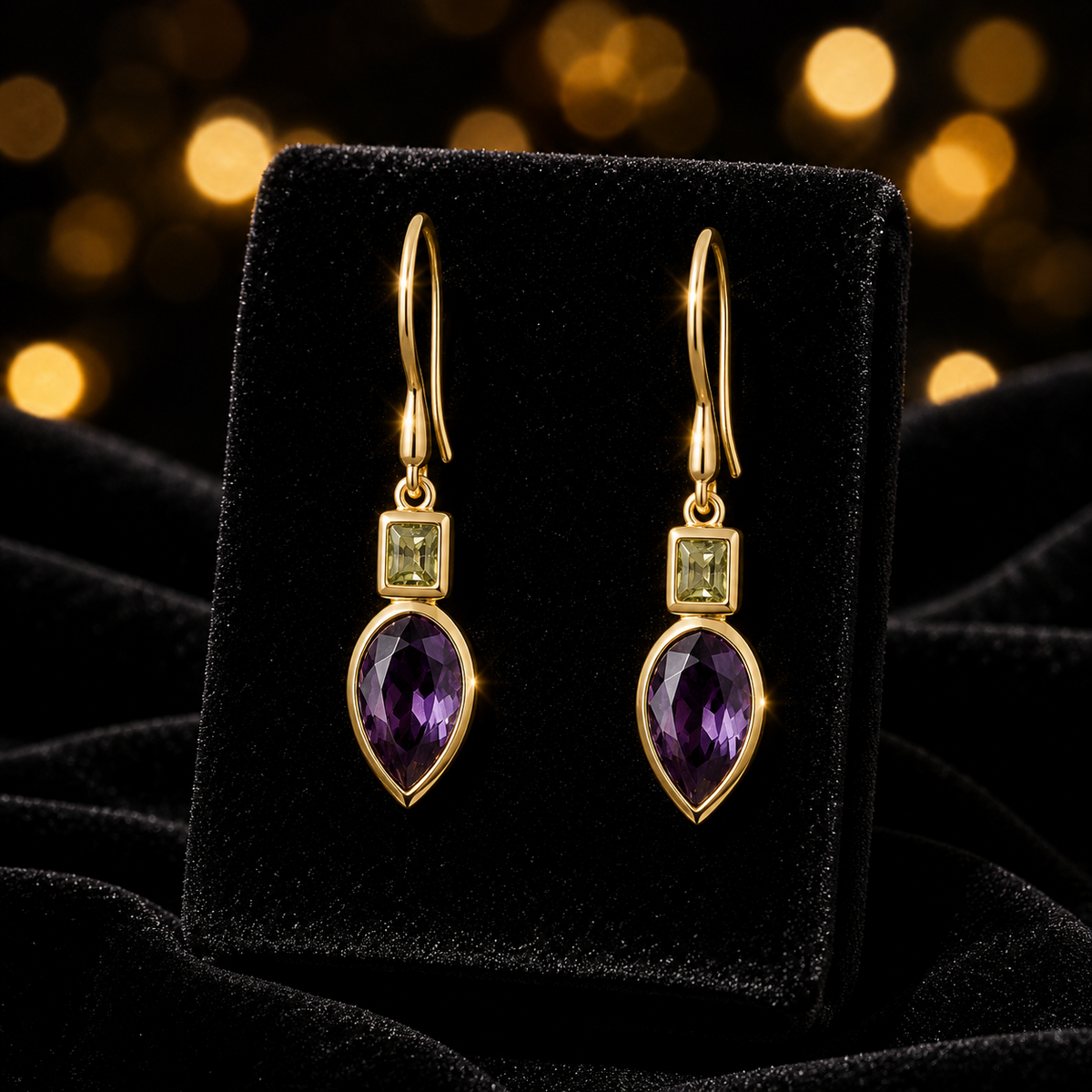 Amethyst And Peridot Drop Earrings Gold Plated 925 Hallmarked British Made