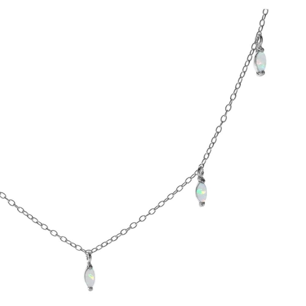 7 Marquise Opal Necklace Solid Sterling Silver 925 Hallmarked British Made