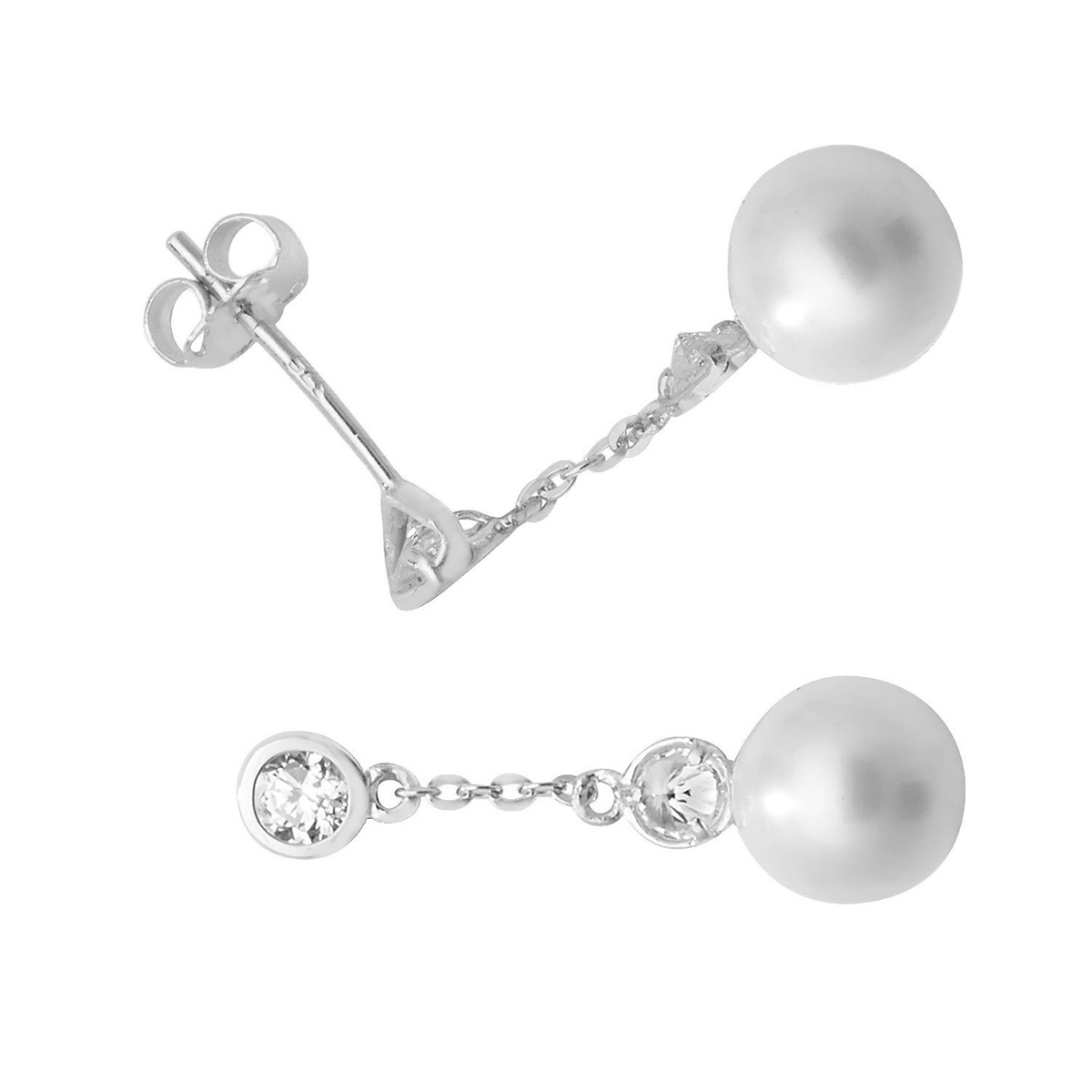 Natural Pearl Drop Earrings 9ct White Gold 375 Hallmarked Brand New Boxed