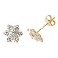 7 Stone Floral Stud Earrings 9ct Yellow Gold 375 Hallmarked Brand New Boxed