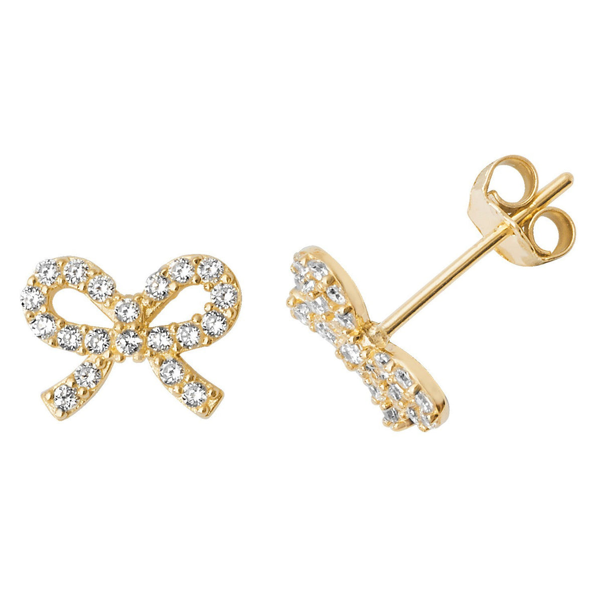 20 Stone Bow Stud Earrings 9ct Yellow Gold 375 Hallmarked Brand New Boxed