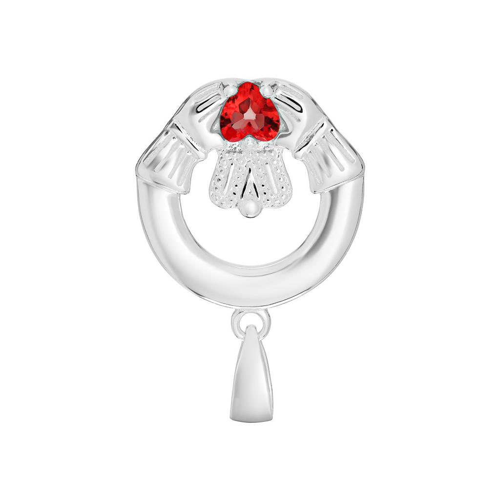 Garnet Claddagh Pendant Sterling Silver 925 Hallmarked All Chain Lengths