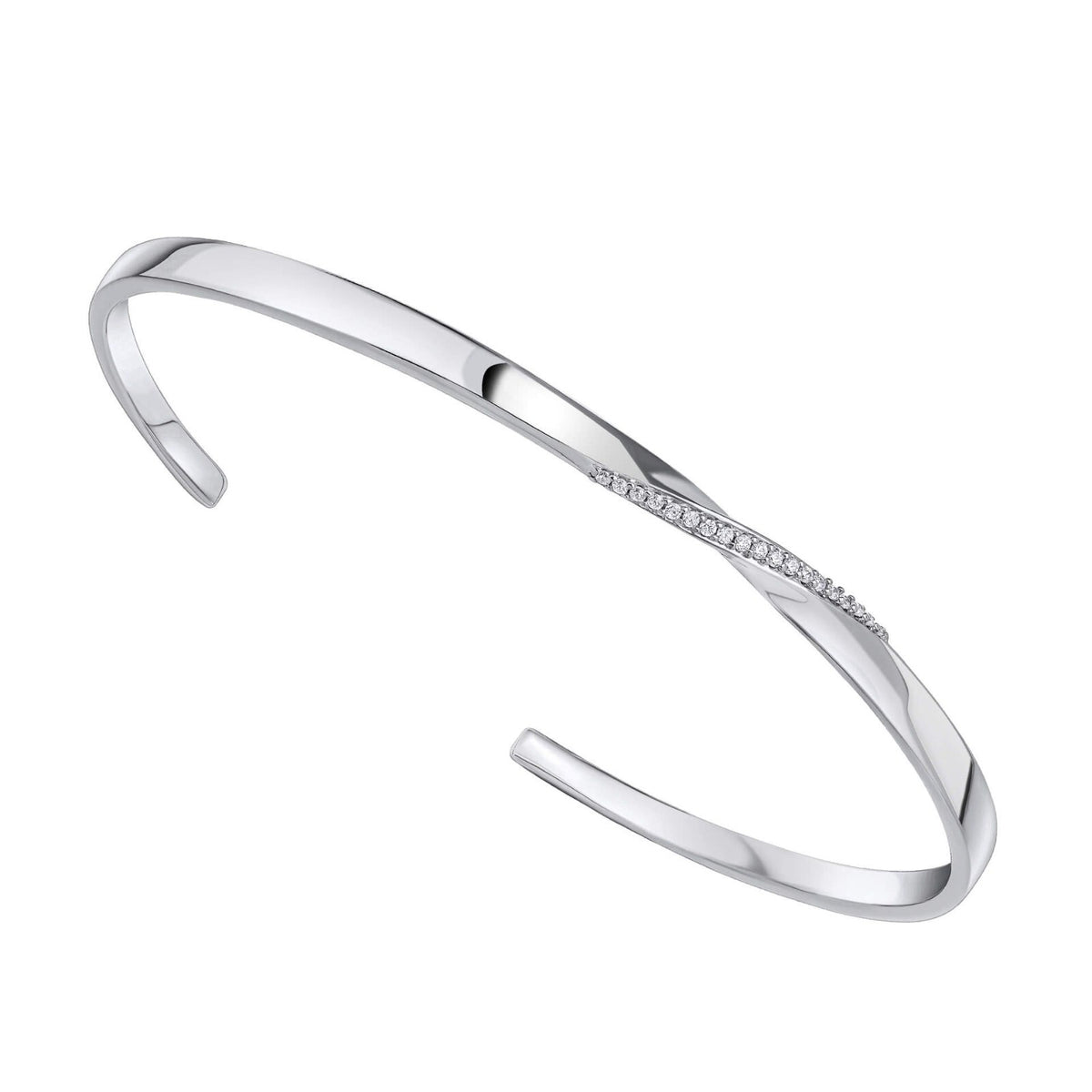Zircon Twist Open Bangle Sterling Silver 925 Hallmarked Brand New Boxed
