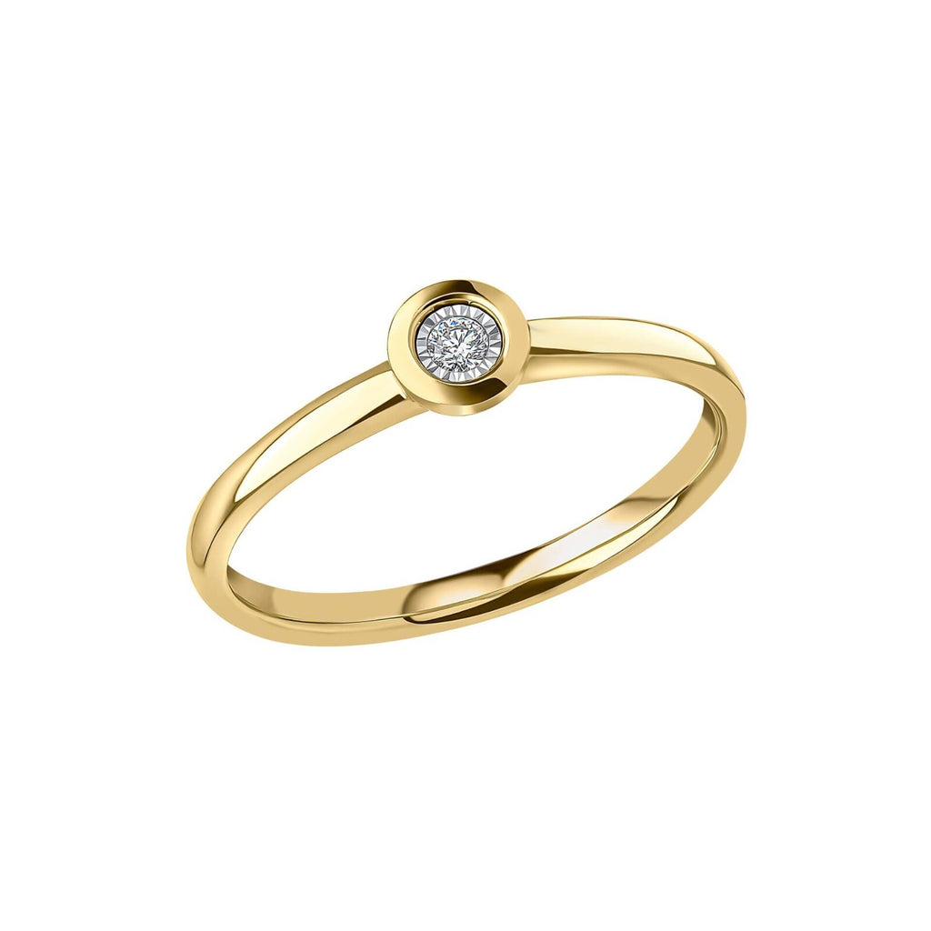 Rounded Bezel Diamond 9ct Yellow Gold Ring 375 Hallmarked Ring Sizes L - Q