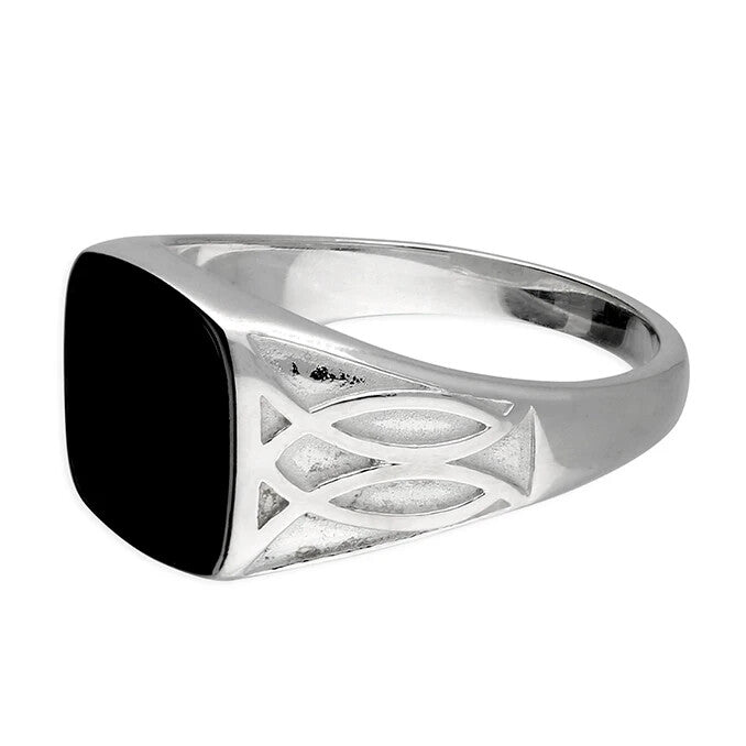 Sterling Silver Gents Ring Onyx Signet Design Hallmarked Size R - Z British Made