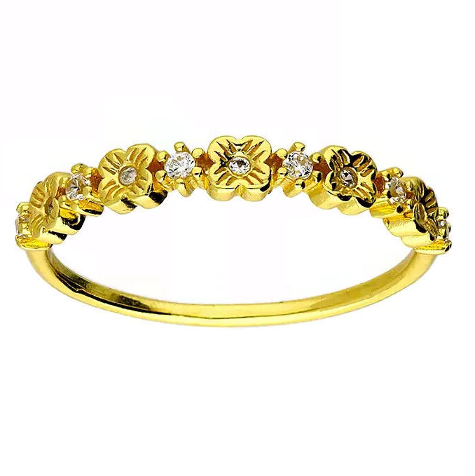 Floral Eternity Ring 14ct Yellow Gold Plated Hallmarked British Made Size L - R