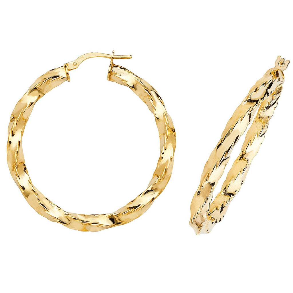 9ct Yellow Gold Statement Twist Hoop Earrings 375 Hallmarked 15mm-50mm Diameter