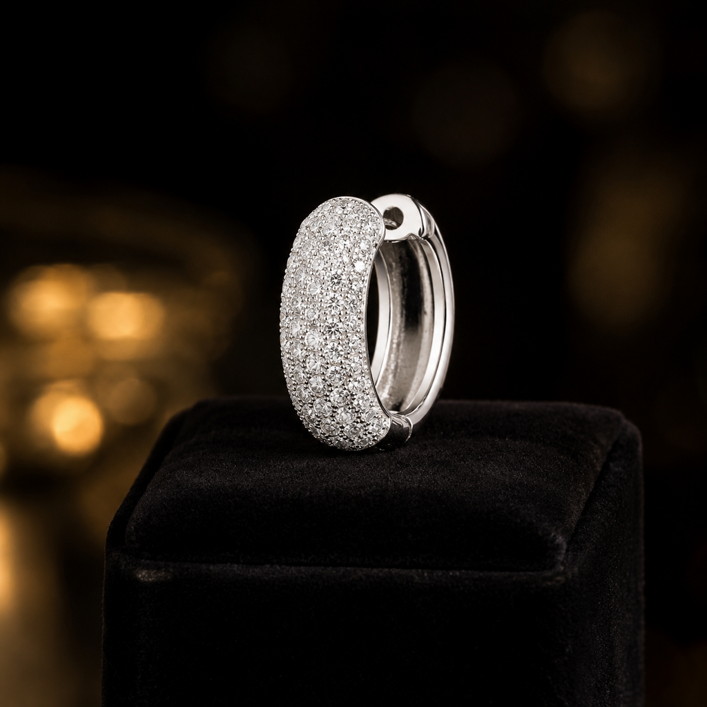 Mens Huggie Hoop Earring Cubic Zirconia Solid Sterling Silver Gents 