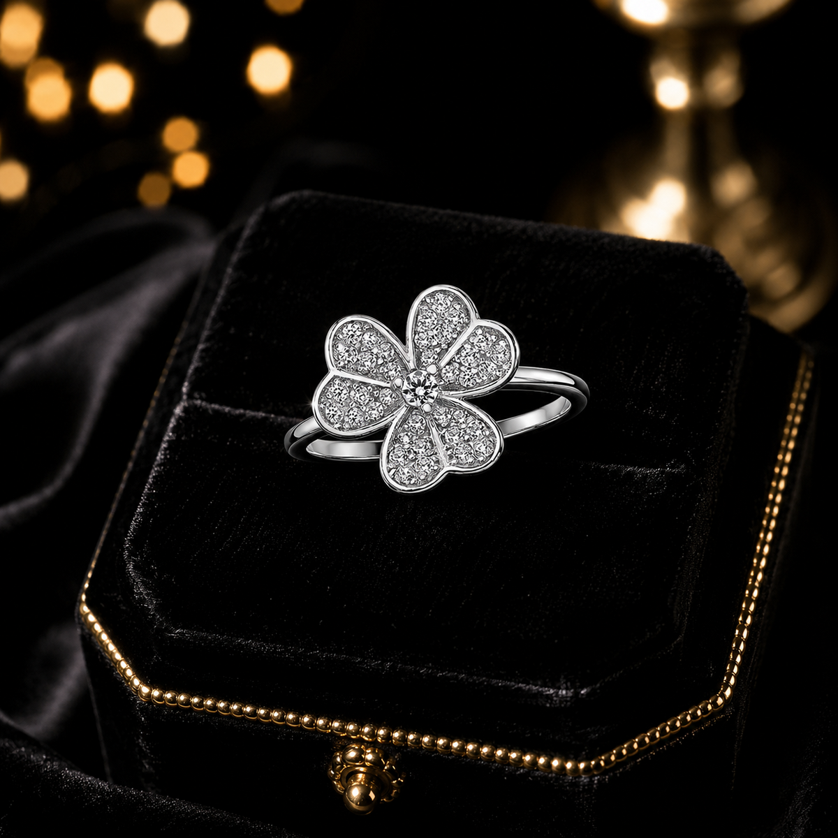 Sterling Silver Three Leaf Clover Ring Gemstone 925 Hallmarked Size M - R