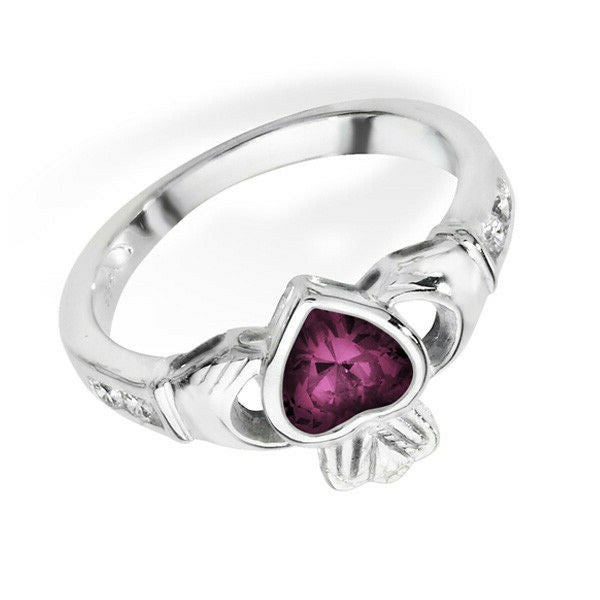Sterling Silver Amethyst Ring Claddagh February Stone 925 Hallmarked Size J - R
