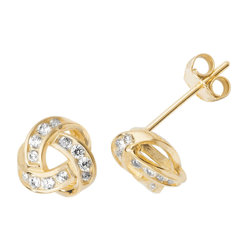 12 Stone Knot Stud Earrings 9ct Yellow Gold 375 Hallmarked Brand New Boxed