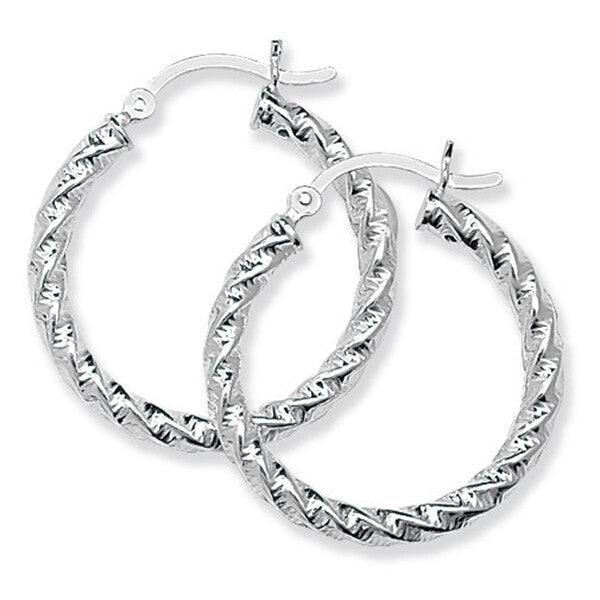Sterling Silver Hoop Earrings 25mm Creole 925 Hallmarked Twist British Made