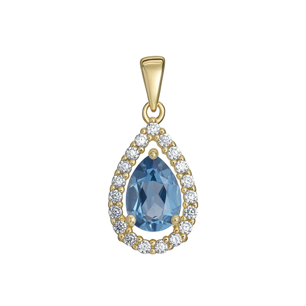 Teardrop Natural Blue Topaz 9ct Yellow Gold Pendant Hallmarked All Chain Lengths