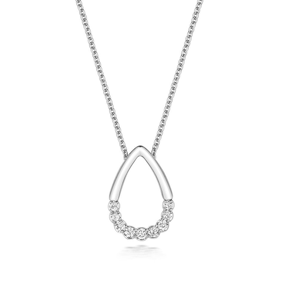 9 Natural Diamond Pear Necklace 18ct White Gold Hallmarked British Made